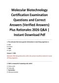 Molecular Biotechnology Certification Examination Questions and Correct Answers &lpar;Verified Answers&rpar; Plus Rationales 2026 Q&A &vert; Instant Download Pdf