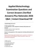 Applied Biotechnology Examination Questions and Correct Answers &lpar;Verified Answers&rpar; Plus Rationales 2026 Q&A &vert; Instant Download Pdf
