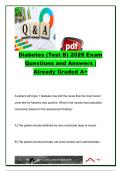 Diabetes Mellitus Nursing Exam &lpar;Test B&rpar; &vert; 40&plus; NCLEX Practice Questions & Verified Answers &vert; Type 1 Diabetes&comma; Type 2 Diabetes&comma; Insulin Therapy&comma; DKA&comma; HHS & Diabetes Management