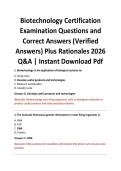 Biotechnology Certification Examination Questions and Correct Answers &lpar;Verified Answers&rpar; Plus Rationales 2026 Q&A &vert; Instant Download Pdf