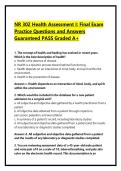 NR 302 Health Assessment I&colon; Final Exam Practice Questions and Answers Guaranteed PASS Graded A&plus;