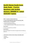 Nur253 Mental Health Exam &NewLine;Study Guide &ndash; Practice &NewLine;Questions with Verified &NewLine;Answers&period; GRADED A&plus;&period; Latest &NewLine;2026&sol;2027 Update 