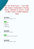 NU 136&sol; NU136 Exam 1 &ndash; &lpar;New 2026&sol; 2027 Update&rpar; Fundamentals of Nursing Review &vert; Questions & Answers &vert; Grade A&vert; 100&percnt; Correct &lpar;Verified Solutions&rpar;- Galen