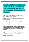 NR 302 Health Assessment Final Exam &NewLine;Actual 2026&sol;2027 &ndash; Complete Exam&NewLine;Style   Complete 200 Questions and &NewLine;Correct Answers&vert; 100&percnt; Verified &ndash; Pass &NewLine;Guaranteed