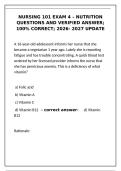 Nursing 101 Exam 4 Nutrition 2026-2027 &vert; Verified Answers 100&percnt; Correct Study Guide&NewLine;&NewLine;