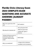 Florida Civics Literacy Exam Practice Questions with Verified Answers 2027&sol;2028