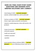 Nurs 401 Final Exam Study Guide Questions and Answers with Verified Solutions 100&percnt; Correct&NewLine;