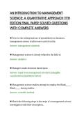 AN INTRODUCTION TO MANAGEMENT&NewLine;SCIENCE&colon; A QUANTITATIVE APPROACH 11TH&NewLine;EDITION FINAL PAPER SOLVED QUESTIONS&NewLine;WITH COMPLETE ANSWERS&NewLine;