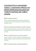 AN INTRODUCTION TO MANAGEMENT&NewLine;SCIENCE&colon; A QUANTITATIVE APPROACH 11TH&NewLine;EDITION CERTIFICATION EVALUATION TEST&NewLine;COMPLETE QUESTIONS AND CORRECT&NewLine;ANSWERS&NewLine;