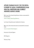 APPLIED PHARMACOLOGY FOR THE DENTAL&NewLine;HYGIENIST BY ELENA COMPREHENSIVE EXAM&NewLine;2026 FULL QUESTIONS AND CORRECT&NewLine;ANSWERS ALREADY PASSED