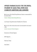 APPLIED PHARMACOLOGY FOR THE DENTAL&NewLine;HYGIENIST BY ELENA FINAL PAPER 2026&NewLine;COMPLETE QUESTIONS AND ANSWERS&NewLine;