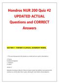 Hondros NUR 200 Quiz &num;2 &NewLine;UPDATED ACTUAL &NewLine;Questions and CORRECT &NewLine;Answers