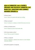 AQA AS CHEMISTRY 7402 2 PAPER 2&NewLine;ORGANIC AND PHYSICAL CHEMISTRY TEST&NewLine;BANK FULL QUESTIONS AND CORRECT&NewLine;ANSWERS GRADED A&plus;