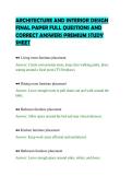 ARCHITECTURE AND INTERIOR DESIGN&NewLine;FINAL PAPER FULL QUESTIONS AND&NewLine;CORRECT ANSWERS PREMIUM STUDY&NewLine;SHEET&NewLine;
