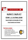 NUR 417 Exams 1&comma; 2&comma; 3 & Final &lpar;Latest 2026&sol;2027 Update&rpar; Care of Adults II&comma; Questions and Answers - Concordia St&period; Paul