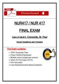 NUR 417 Final Exam &lpar;Latest 2026&sol;2027 Update&rpar; Care of Adult II&comma; Questions and Answers - Concordia St&period; Paul