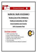 NUR 418 Exam 3 &lpar;Latest 2026&sol;2027 Update&rpar; Nursing Care of the Childbearing Family&comma; Questions and Answers - Concordia St&period; Paul
