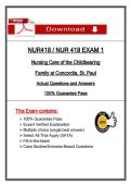 NUR 418 Exam 1 &lpar;Latest 2026&sol;2027 Update&rpar; Nursing Care of the Childbearing Family&comma; Questions and Answers - Concordia St&period; Paul