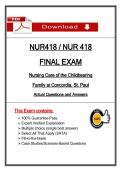 NUR 418 Final Exam &lpar;Latest 2026&sol;2027 Update&rpar; Nursing Care of the Childbearing Family&comma; Questions and Answers - Concordia St&period; Paul