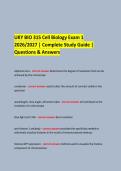 UKY BIO 315 Cell Biology Exam 1 &NewLine;2026&sol;2027 &vert; Complete Study Guide &vert; Questions & Answers &NewLine;