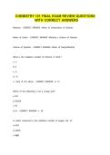 CHEMISTRY 101 FINAL EXAM REVIEW QUESTIONS WITH CORRECT ANSWERS