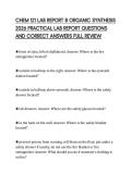 CHEM 121 LAB REPORT 8 ORGANIC SYNTHESIS&NewLine;2026 PRACTICAL LAB REPORT QUESTIONS&NewLine;AND CORRECT ANSWERS FULL REVIEW