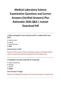 Medical Laboratory Science Examination Questions and Correct Answers &lpar;Verified Answers&rpar; Plus Rationales 2026 Q&A &vert; Instant Download Pdf