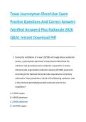 Texas Journeyman Electrician Exam &NewLine;Practice Questions And Correct Answers &NewLine;&lpar;Verified Answers&rpar; Plus Rationale 2026 &NewLine;Q&A&vert; Instant Download Pdf 