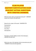 CLUB PILATES &NewLine;ANATOMY&sol;CERTIFICATION EXAM &NewLine;2026&sol;2027 ACTUAL QUESTIONS &NewLine;WITH VERIFIED ANSWERS&period;