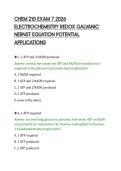 CHEM 210 EXAM 7 2026&NewLine;ELECTROCHEMISTRY REDOX GALVANIC&NewLine;NERNST EQUATION POTENTIAL&NewLine;APPLICATIONS&NewLine;