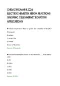 CHEM 210 EXAM 8 2026&NewLine;ELECTROCHEMISTRY REDOX REACTIONS&NewLine;GALVANIC CELLS NERNST EQUATION&NewLine;APPLICATIONS&NewLine;