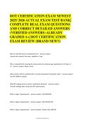 DOT CERTIFICATION EXAM NEWEST 2025&sol; 2026 ACTUAL EXAM TEST BANK&vert; COMPLETE REAL EXAM QUESTIONS AND CORRECT DETAILED ANSWERS &lpar;VERIFIED ANSWERS&rpar; ALREADY GRADED A&plus;&vert; DOT CERTIFICATION EXAM REVIEW &lpar;BRAND NEW&excl;&excl;&rpar;&NewLine;