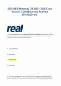 HESI MATERNITY OB EXAM VERSION 2 2026&sol;2027 &vert; Actual Exam Questions &vert; Detailed Verified Answers &vert; A&plus; Grade Assured &vert; Pass Guaranteed