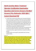 North Carolina Water Treatment &NewLine;Operator Certification Examination &NewLine;Questions And Correct Answers &lpar;Verified &NewLine;Answers&rpar; Plus Rationales 2026 Q&A &vert; &NewLine;Instant Download Pdf