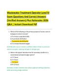 Wastewater Treatment Operator Level IV Exam Questions And Correct Answers &lpar;Verified Answers&rpar; Plus Rationales 2026 Q&A &vert; Instant Download Pdf