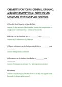CHEMISTRY FOR TODAY&colon; GENERAL&comma; ORGANIC&comma;&NewLine;AND BIOCHEMISTRY FINAL PAPER SOLVED&NewLine;QUESTIONS WITH COMPLETE ANSWERS