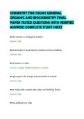 CHEMISTRY FOR TODAY GENERAL&NewLine;ORGANIC AND BIOCHEMISTRY FINAL&NewLine;PAPER TESTED QUESTIONS WITH VERIFIED&NewLine;ANSWERS COMPLETE STUDY SHEET&NewLine;