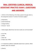 NHA CERTIFIED CLINICAL MEDICAL ASSISTANT PRACTICE EXAM 1 Newest 2026 Questions and Revised Answers &lpar;Latest 2026 &sol; 2027 Update&rpar; Graded A&plus; Verified by Experts