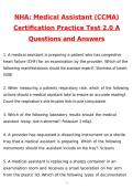 NHA Medical Assistant &lpar;CCMA&rpar; Certification Practice Test 2&period;0 A Newest 2026 Questions and Revised Answers &lpar;Latest 2026 &sol; 2027 Update&rpar; Graded A&plus; Verified by Experts