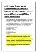 ANCC Medical-Surgical Nursing &NewLine;Certification Practice Examination &NewLine;Questions And Correct Answers &lpar;Verified &NewLine;Answers&rpar; Plus Rationales 2026 Q&A &vert; &NewLine;Instant Download Pdf 