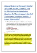 National Registry of Emergency Medical &NewLine;Technicians &lpar;NREMT&rpar; Advanced EMT &NewLine;Certification Practice Examination &NewLine;Questions And Correct Answers &lpar;Verified &NewLine;Answers&rpar; Plus Rationales 2026 Q&A &vert; &NewLine;Instant Download Pdf 