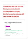 Illinois Medical Laboratory Technician &lpar;MLT&rpar; Licensing Examination Practice Questions and Correct Answers &lpar;Verified Answers&rpar; Plus Rationales 2026 Q&A