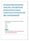 NYC Asbestos Abatement Contractor License Exam&colon; Practice Questions with Verified Answers & Detailed Rationales &vert; 2025&sol;2026 Q&A 
