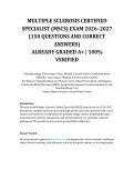 Multiple Sclerosis Certified Specialist &lpar;MSCS&rpar; Exam &lpar;2026&sol;2027&rpar; &ndash; Multiple Sclerosis Comprehensive Certification Practice Review &vert; 150 Practice Questions with Correct Answers