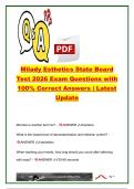 Milady Esthetics State Board Exam &vert; 2026 Exam Prep &vert; 500&plus; Practice Questions & 100&percnt; Verified Answers &vert; Infection Control&comma; Skin Analysis&comma; Facial Treatments&comma; Anatomy & State Board Review