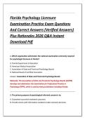 Florida Psychology Licensure &NewLine;Examination Practice Exam Questions &NewLine;And Correct Answers &lpar;Verified Answers&rpar; &NewLine;Plus Rationales 2026 Q&A Instant &NewLine;Download Pdf 