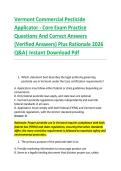 Vermont Commercial Pesticide &NewLine;Applicator - Core Exam Practice &NewLine;Questions And Correct Answers &NewLine;&lpar;Verified Answers&rpar; Plus Rationale 2026 &NewLine;Q&A&vert; Instant Download Pdf  