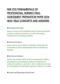 NUR 2115 FUNDAMENTALS OF&NewLine;PROFESSIONAL NURSING FINAL&NewLine;ASSESSMENT PREPARATION PAPER 2026&NewLine;HIGH YIELD CONCEPTS AND ANSWERS