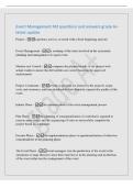 Event Management M3 questions and answers grade A&plus;&NewLine;latest update&NewLine;Project - a product&comma; service&comma; or result with a fixed beginning and end&NewLine;Event Management - a roadmap of the tasks involved in the systematic&NewLine;planning and management of a sport event&NewLine;Moni