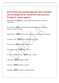 Event Planning and Management Key Concepts&NewLine;and Strategies Exam questions and answers&NewLine;Graded A&plus; latest update&NewLine;Hallmark Event - Major&comma; high-profile event that defines a location or&NewLine;organization&period;&NewLine;Event Studies - Academic field that analyzes the impact o